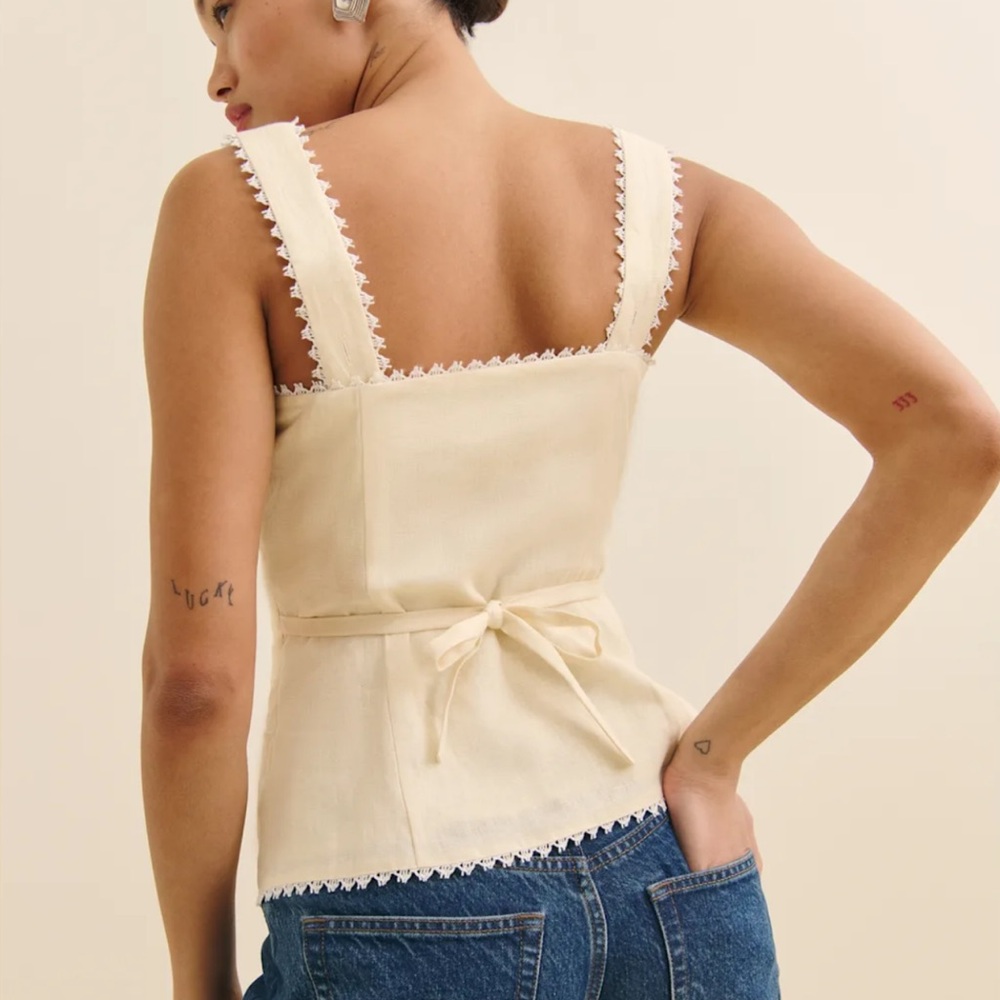 Reformation Viola Linen Top Sugar - Picture 4 of 8